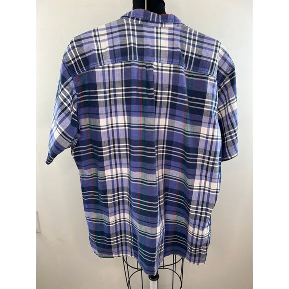 L.L. Bean Cool Weave Mens Blue Plaid Short Sleeve Button-Down Cotton Shirt Sz XL - Picture 3 of 4